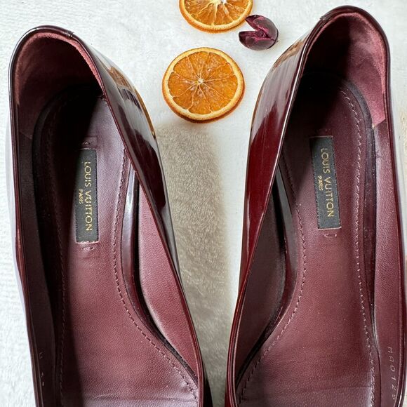 Louis Vuitton Shoes Pumps Patent Leather Burgundy Wine Loafer Size 37 Office - Picture 3 of 13
